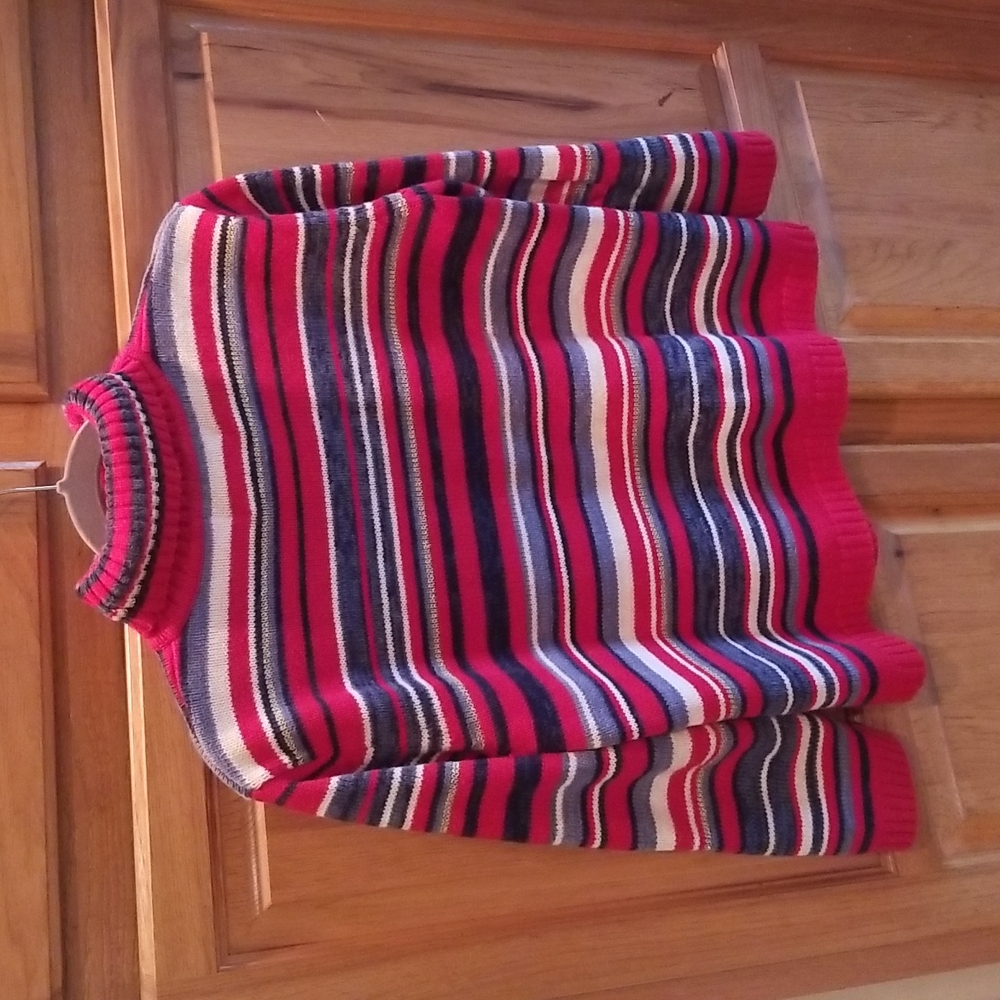 Tiara International red, blue, white striped sweater with some gold threading S - Picture 2 of 8